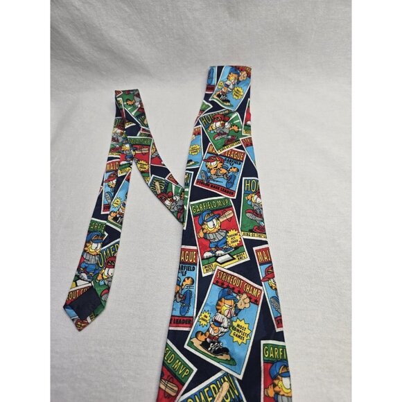 Vintage Garfield Cartoon Baseball Graphic Print Tie- Mens Novelty Cartoon Tie - Picture 5 of 5